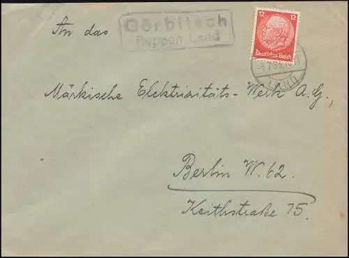 Landpost Görbitsch Reppen Land auf Brief REPPEN 3.7.33