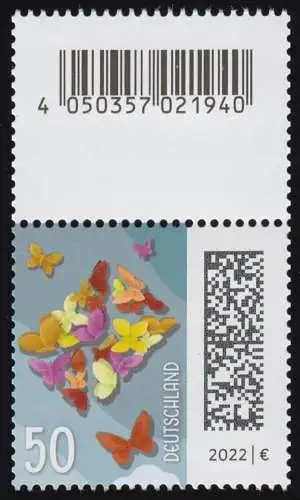 3714AII Schmetterlingsbrief 50 C. aus 200er mit GROSSEM Codierfeld, **