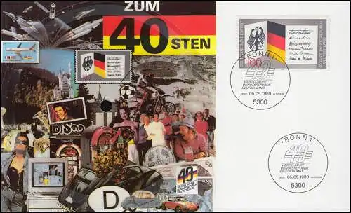 Schallplatten-Karte Nationalhymne - 40 Jahre Bundesrepublik mit ESSt Bonn 1989
