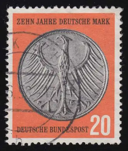 291V Deutsche Mark mit PLF V schwarzer Fleck links unten am Bildrand, O 1958