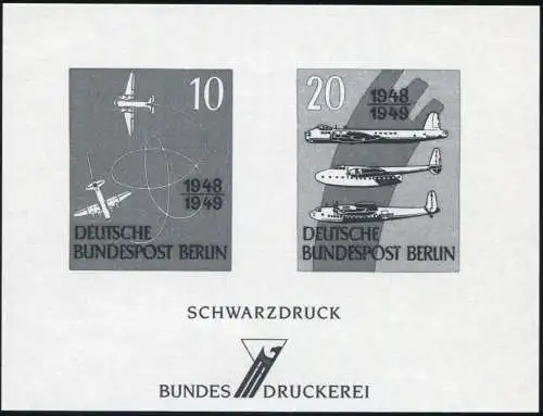 Schwarzdruck der Entwürfe der Bundesdruckerei zur Berliner Luftbrücke 1959