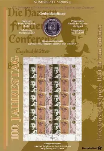 2495 Schriftstellerin Bertha von Suttner - Numisblatt 5/2005