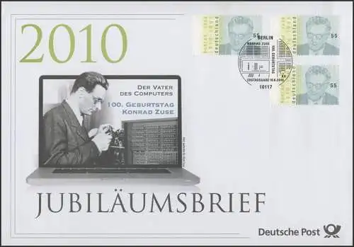 2802 Der Vater des Computers & 100. Geburtstag Konrad Zuse 2010 - Jubiläumsbrief