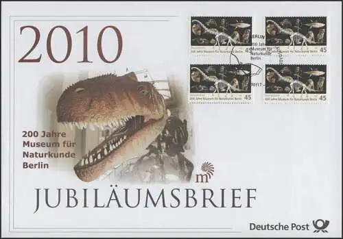 2780 Museum für Naturkunde Berlin 2010 & Dinosaurier- Jubiläumsbrief