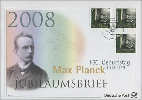 2658 Physiker und Nobelpreisträger Max Planck 2008 - Jubiläumsbrief
