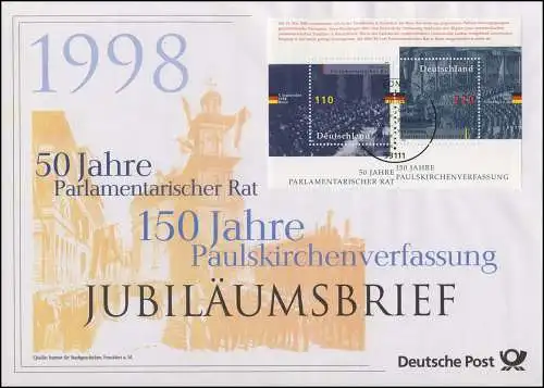 Block 43 Parlamentarischer Rat & Paulskirchenverfassung - Jubiläumsbrief 1998