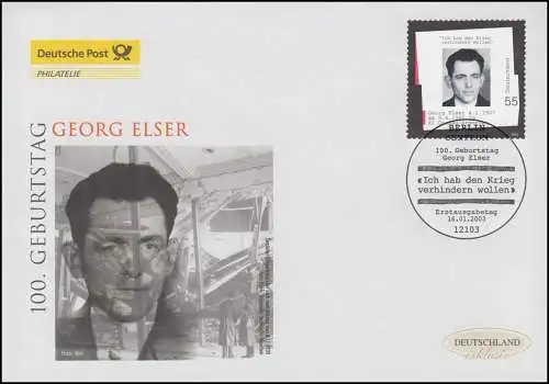 2310 Georg Elser, Antifaschist, Schmuck-FDC Deutschland exklusiv