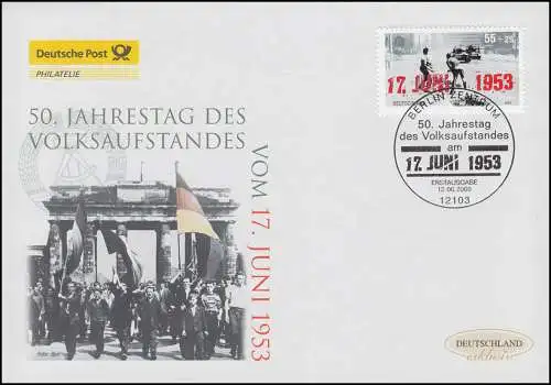 2342 Volksaufstand in der DDR 17. Juni 1953, Schmuck-FDC Deutschland exklusiv