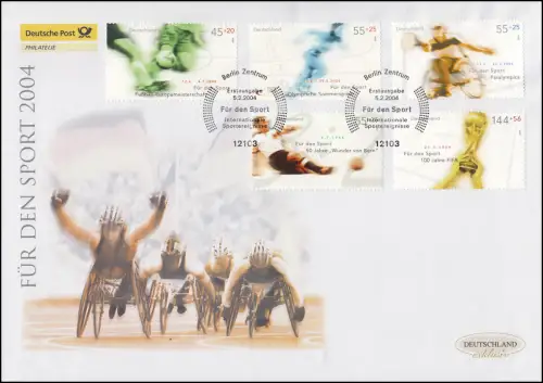 2382-2386 Sporthilfe 2004, 5 Werte, Schmuck-FDC Deutschland exklusiv
