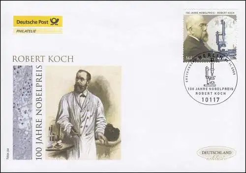 2496 Nobelpreisträger Bakteriologe Robert Koch, Schmuck-FDC Deutschland exklusiv