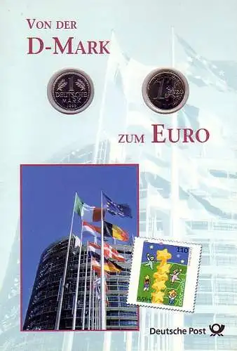 2234 Euro-Einführung Gedenkblatt 1-DM- und 1-Euro-Münze