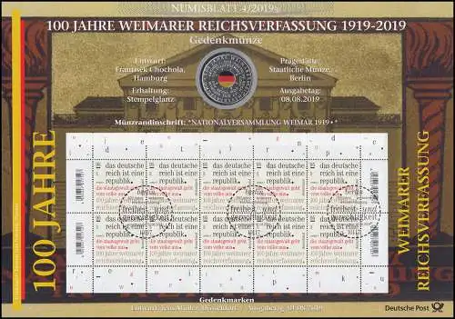 3488 100 Jahre Weimarer Reichsverfassung - Numisblatt 4/2019