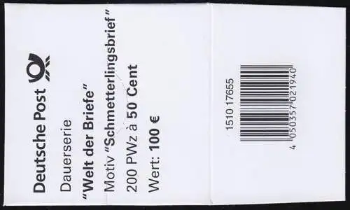 3714AII Schmetterlingsbrief 50 Cent - Banderole / Schachtelausschnitt (Ens)