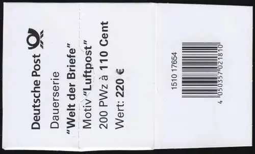 3671AII Luftpost 110 Cent - Schachtelausschnitt der 200er-Rolle (Ens)