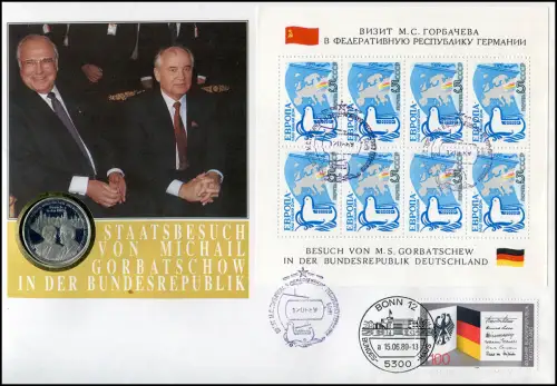 Numisbrief Staatsbesuch Gorbatschow Medaille Silber, Europa-Block Russland 1989