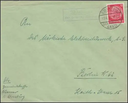 Landpost Wismar über Strasburg (Uckermark), Brief STRASBURG 17.4.37