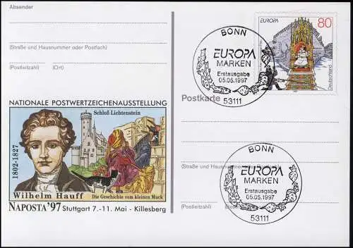 PSo 46 NAPOSTA Stuttgart Wilhelm Hauff 1997, ESSt Bonn Europa 05.05.1997