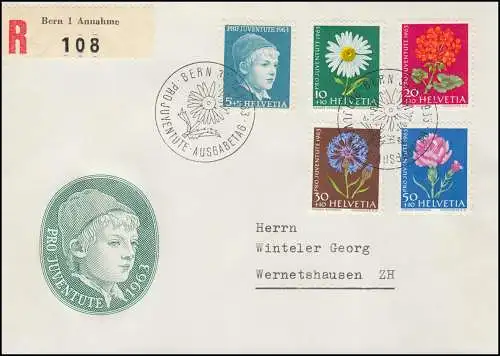 Schweiz 786y-790y Pro Juventute 1963, Satz fluoreszierend auf Schmuck-R-FDC ESSt
