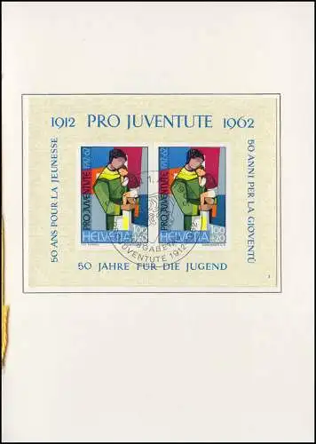 Schweiz Faltblatt Nr. 50 Block Pro Juventute 1962, Nr. 3, ET-O