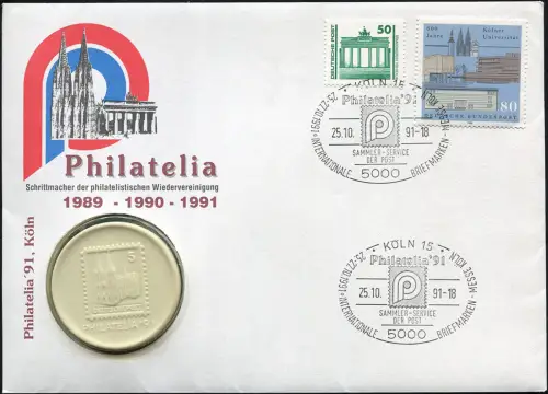 DDR-Numisbrief Porzellan-Medaille Meissen Philatelia'91 Köln SSt 25.10.1991