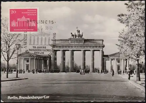 655 Brandenburger Tor 20 Pf auf Maximumkarte passender ESSt BERLIN 29.11.1958