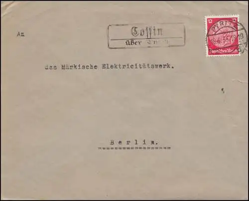 Landpost Cossin über Pyritz, Brief PYRITZ 18.4.35