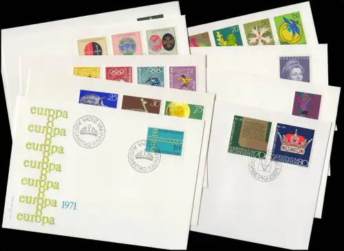 536-555 Liechtenstein-Jahrgang 1971 komplett, FDC mit ESSt Vaduz