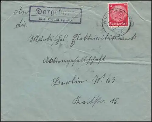 Landpost Dargebanz über Wollin Pommern, Brief WOLLIN POMMERN 11.7.35