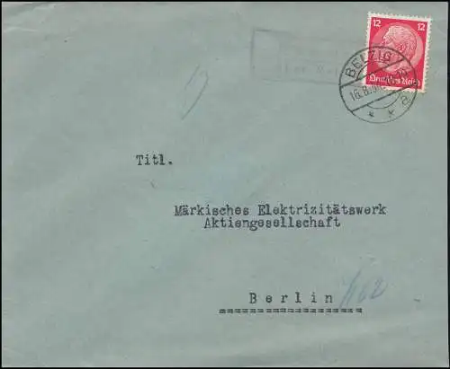 Landpost Cammer über Belzig, Brief BELZIG 16.8.34