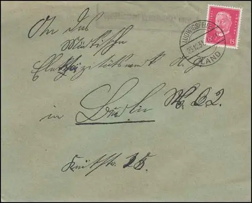 Landpost Christinendorf Ludwigsfelde Land, Brief LUDWIGSFELDE LAND 23.12.31
