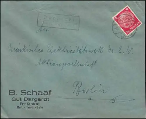 Landpost Dargardt über Karstädt - Brief KARSTÄDT LAND 8.5.34