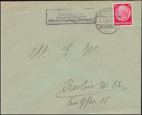 Landpost Klosterfelde über Woldenberg Neumark - Brief WOLDENBERG NEUMARK 10.1.38