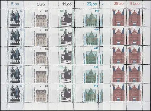 1934-1938 SWK 100, 110, 220, 440 und 510 Pfennig - 10er-Bogen-Satz ** postfrisch