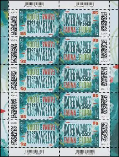 3828 Unterwasser Fauna und Flora, Kehrdruck-10er-Bogen postfrisch **