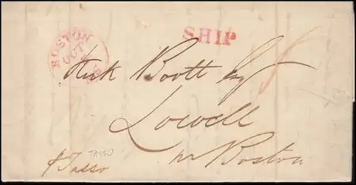 Brief vom 11.8.1832 ab Liverpool nach Bosten rote Stempel SHIP und BOSTEN 5.10.