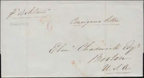 Brief vom 11.7.1844 ab Liverpool nach Bosten roter Stempel SHIP 6 (Teilabdruck)