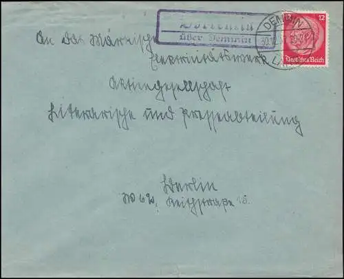 Landpost Borrentin über Demmin, Brief DEMMIN LAND 1937
