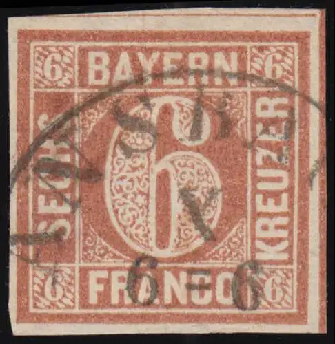 Bayern 4I Ziffer 6 Kreuzer, sauberer Halbkreisstempel ANSBACH, gut gerandet