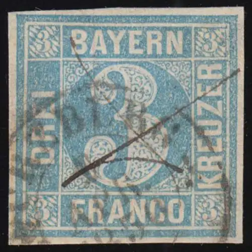 Bayern 2 I mit Zweikreisstempel Augsburg April 1850 + Federzug, breitrandig