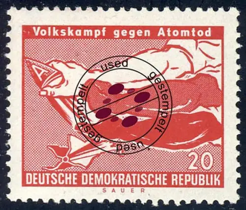 655 Volkskampf gegen Atomtod 20 Pf, gestempelt O