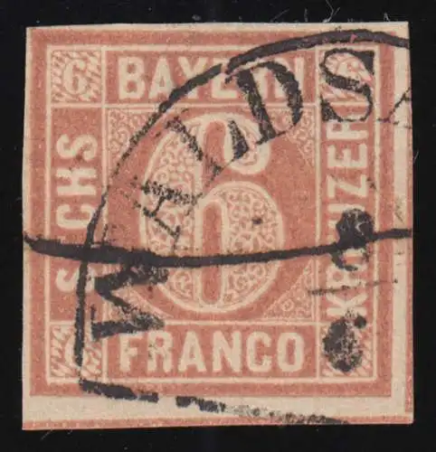 Bayern 4I Ziffer 6 Kreuzer, seltener Halbkreisstempel WALDSASSEN + Federzug