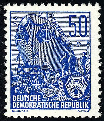 457 XI Fünfjahrplan neue Farbe/Wert 50 Pf Wz.2 XI ** postfrisch