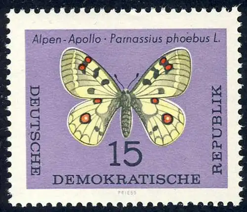 1005 Schmetterlinge Hochalpenapollo 15 Pf, postfrisch **