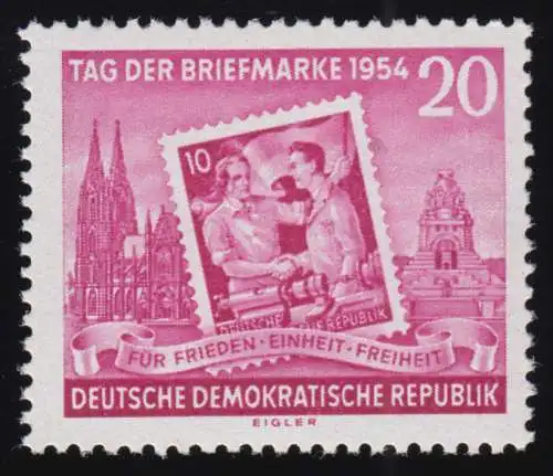 445I Tag der Briefmarke 1954, PLF linker Mann mit geschwollener Wange, **