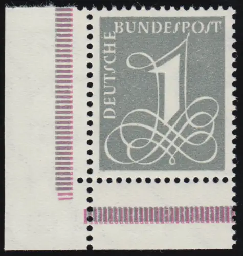 285YI Ziffernzeichnung 1 Pf Wasserzeichen 4Y Bogenecke unten links postfrisch **