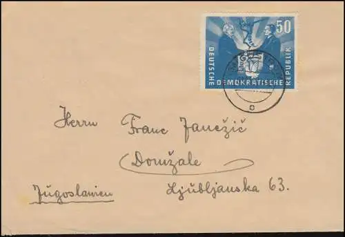 285 Deutsch-Polnische Freundschaft als EF auf Auslandbrief GÜSTROW 3.12.1951