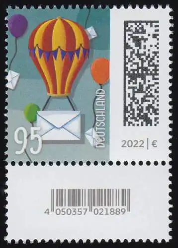 3705 Ballonpost 95 Cent aus 200er, mit Nummer und Codierfeld **