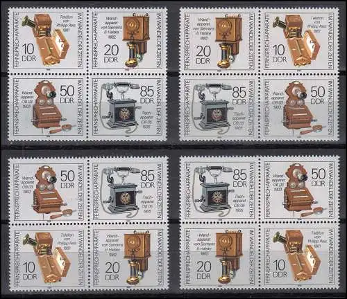 3226-3229 Fernsprechapparate und Telefone, 4 Zusammendruck-Viererblöcke, Set **