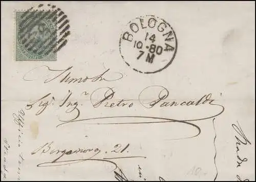 Italien 37 Freimarke 5 Cmi., EF Ortsbrief BOLOGNA 14.10.80 mit Ausgabestempel