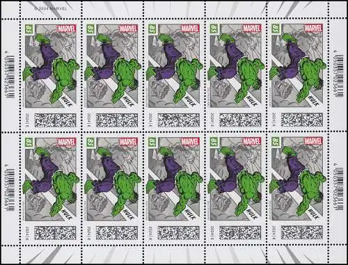 3847 Superhelden - Hulk, 10er-Bogen postfrisch ** / MNH